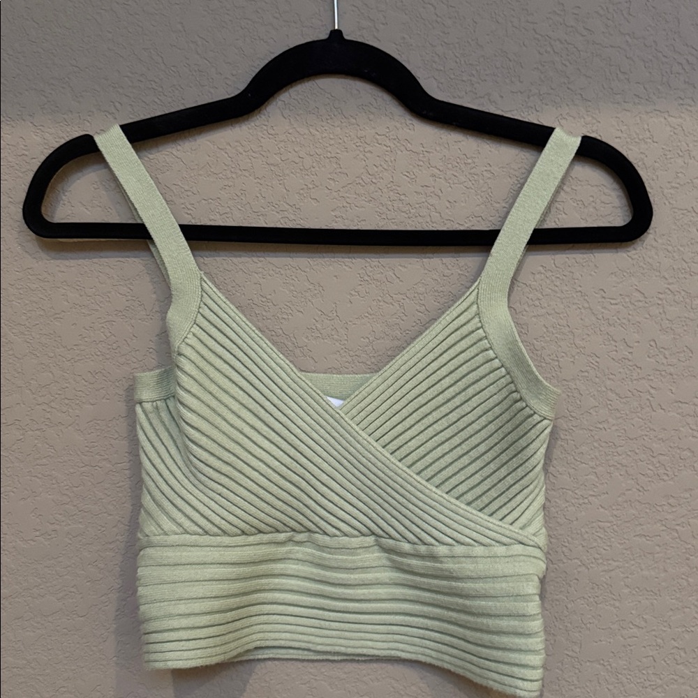 Princess Polly Ribbed Knit Crop Top – Sage Green - Like New Condition
